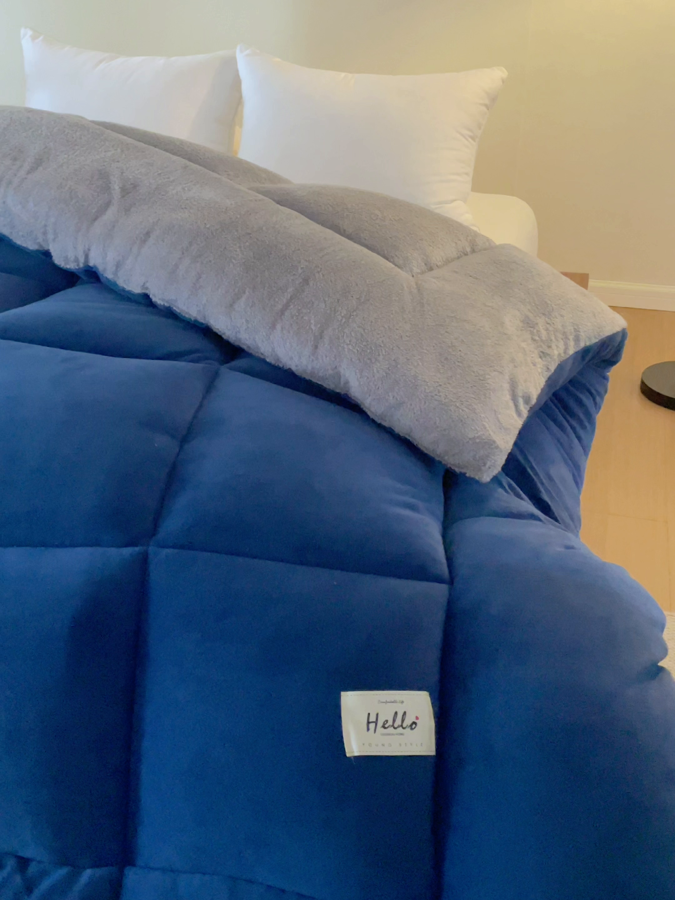 91家纺网 家纺一手货源 找家纺 梦恬佳 2025新款180克牛奶绒羊羔绒加厚冬被 被子被芯 牛奶绒-蓝拼灰