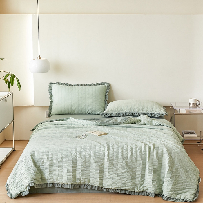 91家纺网 家纺一手货源 找家纺 贝尔 PELLHOME 全棉皱皱纱夏被夏凉被（可抖音代发） 皱皱纱夏被-绿