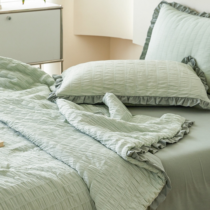 91家纺网 家纺一手货源 找家纺 贝尔 PELLHOME 全棉皱皱纱夏被夏凉被（可抖音代发） 皱皱纱夏被-绿