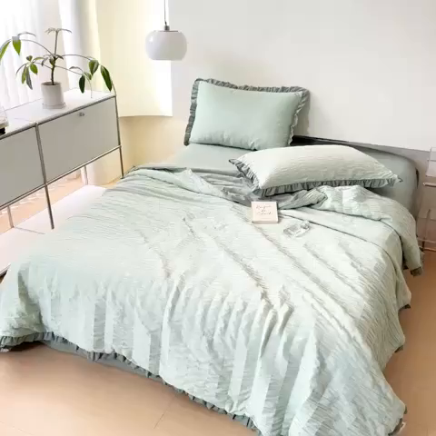 91家纺网 家纺一手货源 找家纺 贝尔 PELLHOME 全棉皱皱纱夏被夏凉被（可抖音代发） 皱皱纱夏被-绿