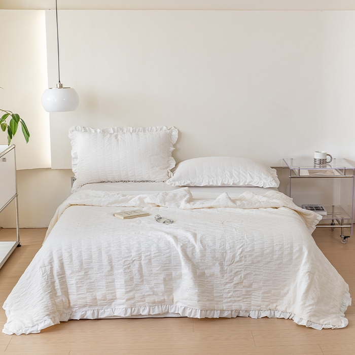 91家纺网 家纺一手货源 找家纺 贝尔 PELLHOME 全棉皱皱纱夏被夏凉被（可抖音代发） 皱绉纱夏被-白