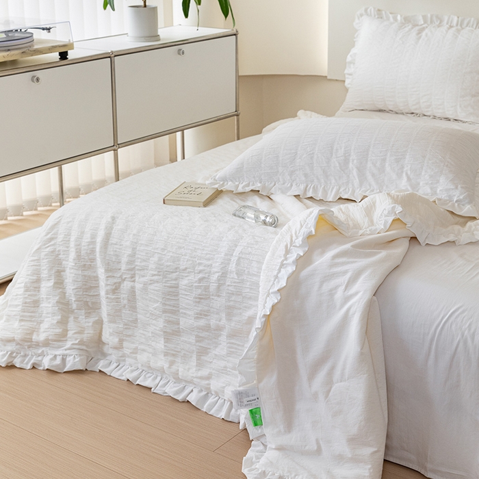 91家纺网 家纺一手货源 找家纺 贝尔 PELLHOME 全棉皱皱纱夏被夏凉被（可抖音代发） 皱绉纱夏被-白