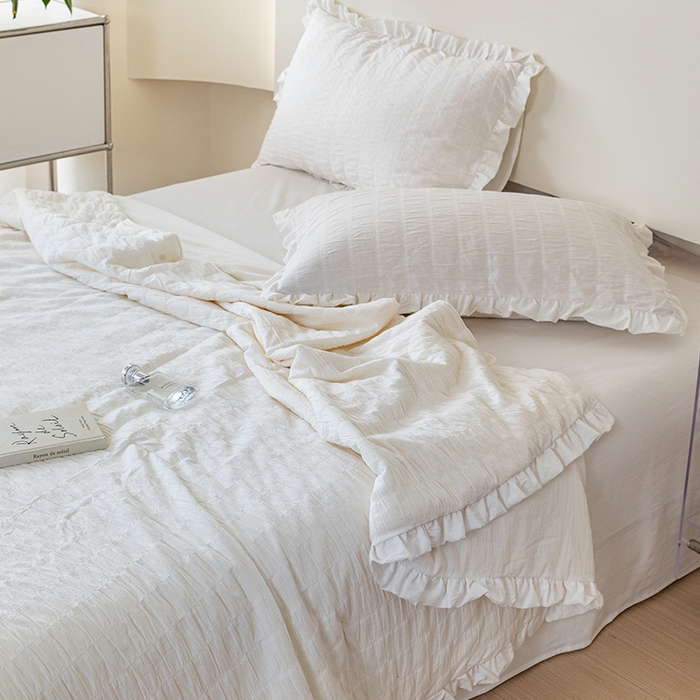 91家纺网 家纺一手货源 找家纺 贝尔 PELLHOME 全棉皱皱纱夏被夏凉被（可抖音代发） 皱绉纱夏被-白