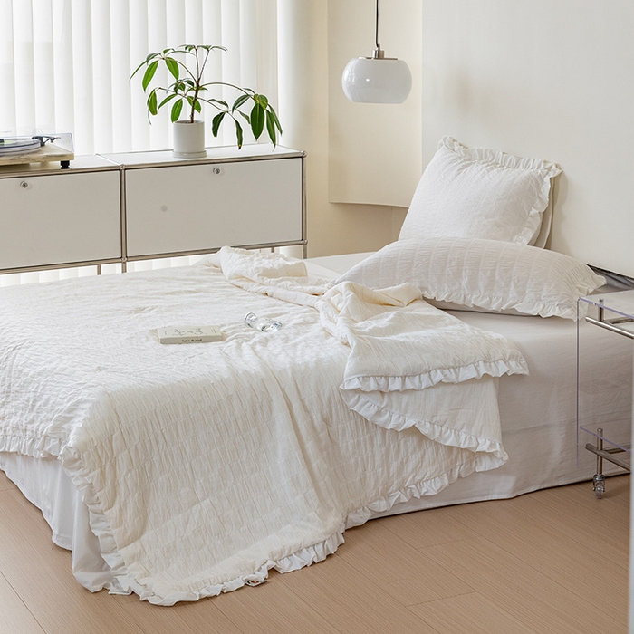 91家纺网 家纺一手货源 找家纺 贝尔 PELLHOME 全棉皱皱纱夏被夏凉被（可抖音代发） 皱绉纱夏被-白