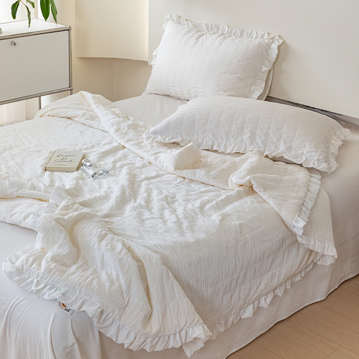 91家纺网 家纺一手货源 找家纺 贝尔 PELLHOME 全棉皱皱纱夏被夏凉被（可抖音代发） 皱绉纱夏被-白