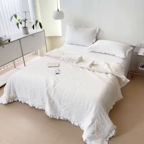 91家纺网 家纺一手货源 找家纺 贝尔 PELLHOME 全棉皱皱纱夏被夏凉被（可抖音代发） 皱绉纱夏被-白