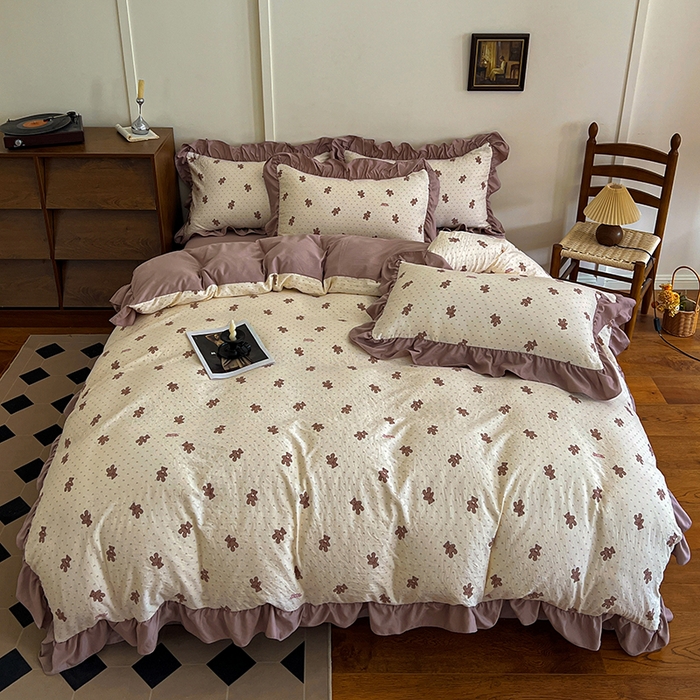 91家纺网 家纺一手货源 找家纺 梦莱斯 2025新款高克重云感棉四件套-花边款 梦想熊