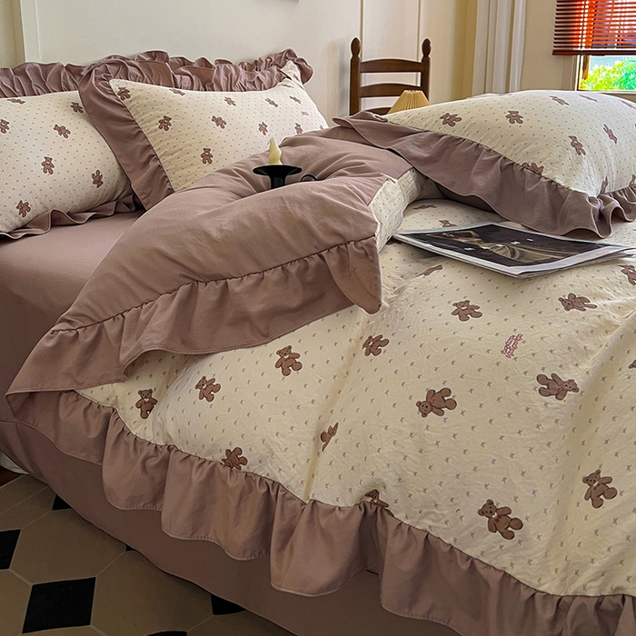 91家纺网 家纺一手货源 找家纺 梦莱斯 2025新款高克重云感棉四件套-花边款 梦想熊