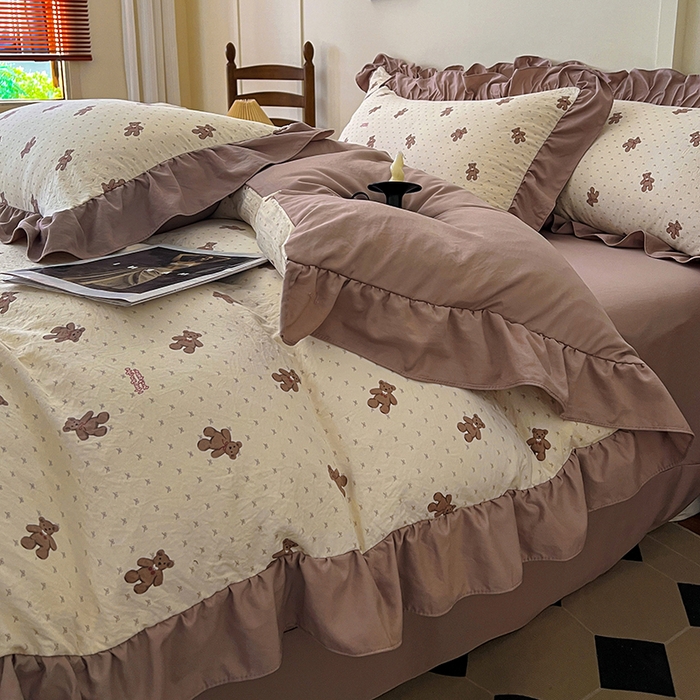 91家纺网 家纺一手货源 找家纺 梦莱斯 2025新款高克重云感棉四件套-花边款 梦想熊