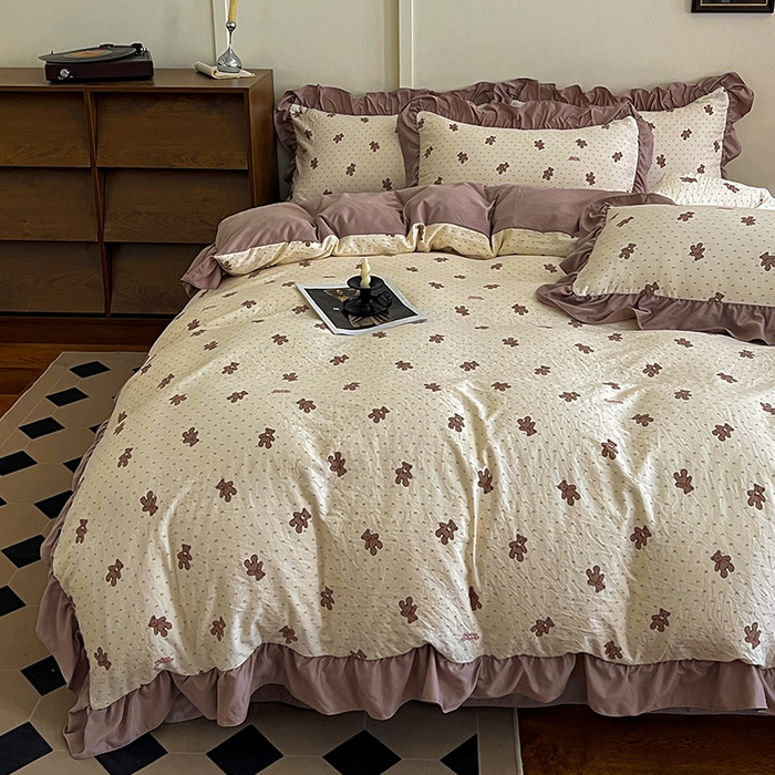 梦莱斯 2025新款高克重云感棉四件套-花边款 梦想熊