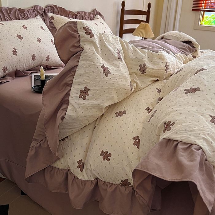 91家纺网 家纺一手货源 找家纺 梦莱斯 2025新款高克重云感棉四件套-花边款 梦想熊