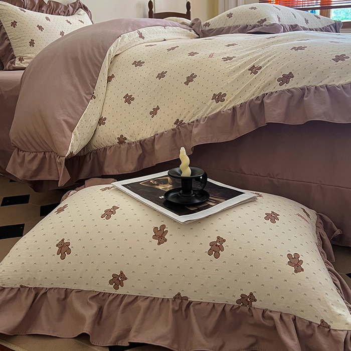 91家纺网 家纺一手货源 找家纺 梦莱斯 2025新款高克重云感棉四件套-花边款 梦想熊