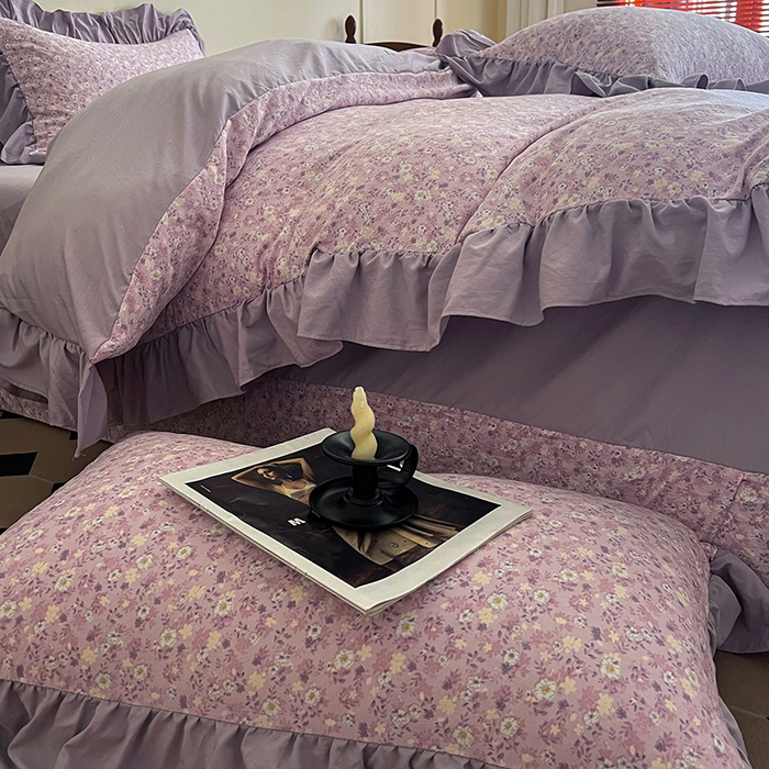 91家纺网 家纺一手货源 找家纺 梦莱斯 2025新款高克重云感棉四件套-花边款 秋日记忆粉