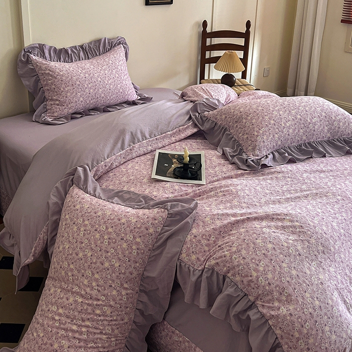 91家纺网 家纺一手货源 找家纺 梦莱斯 2025新款高克重云感棉四件套-花边款 秋日记忆粉
