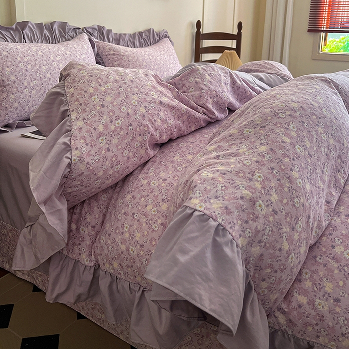 91家纺网 家纺一手货源 找家纺 梦莱斯 2025新款高克重云感棉四件套-花边款 秋日记忆粉