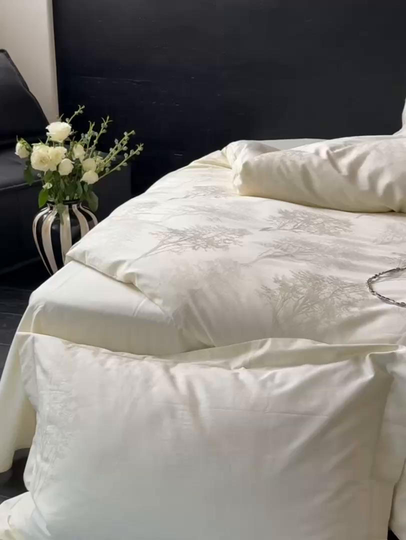 91家纺网 家纺一手货源 找家纺 （总）鹿班家居 2025新款100S长绒棉纯棉精美提花系列四件套-光影斑驳（标准会员-20元）