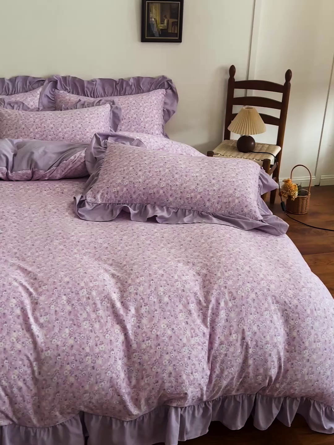 91家纺网 家纺一手货源 找家纺 梦莱斯 2025新款高克重云感棉四件套-花边款 秋日记忆粉