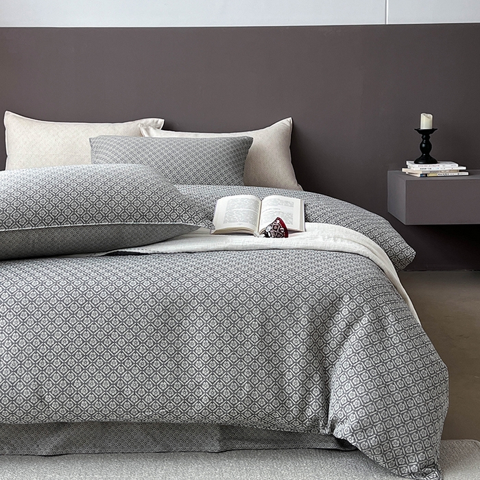 （总）贝尔 2025新款棉麻色织提花双层纱简单款四件套