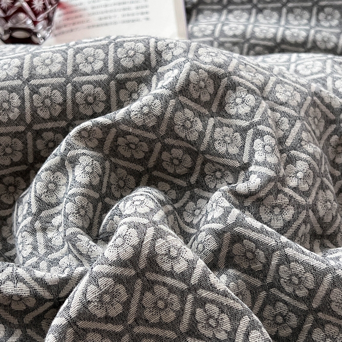 91家纺网 家纺一手货源 找家纺 （总）贝尔 2025新款棉麻色织提花双层纱简单款四件套