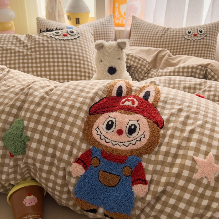 91家纺网 家纺一手货源 找家纺 易辰美 2025新款水洗棉毛巾绣卡通四件套 拉布布