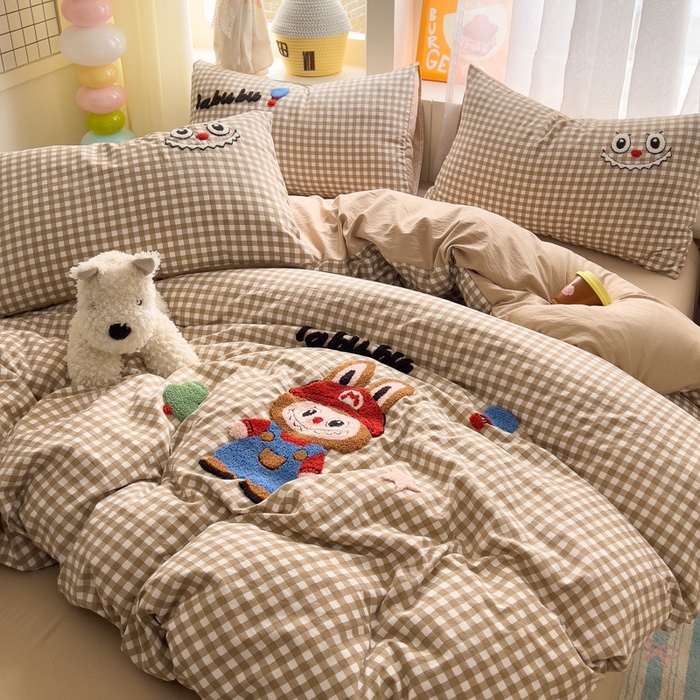 91家纺网 家纺一手货源 找家纺 易辰美 2025新款水洗棉毛巾绣卡通四件套 拉布布