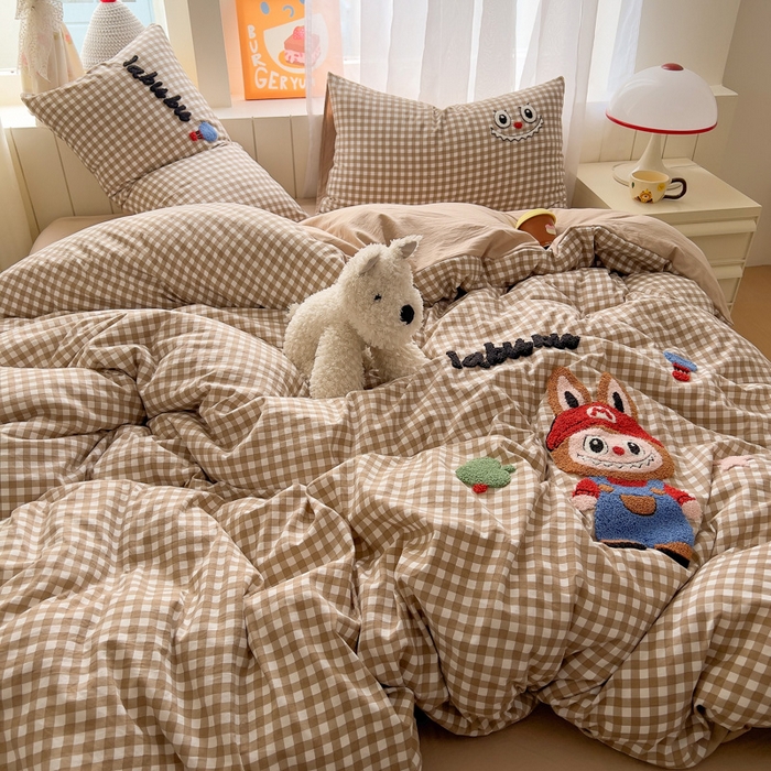 91家纺网 家纺一手货源 找家纺 易辰美 2025新款水洗棉毛巾绣卡通四件套 拉布布