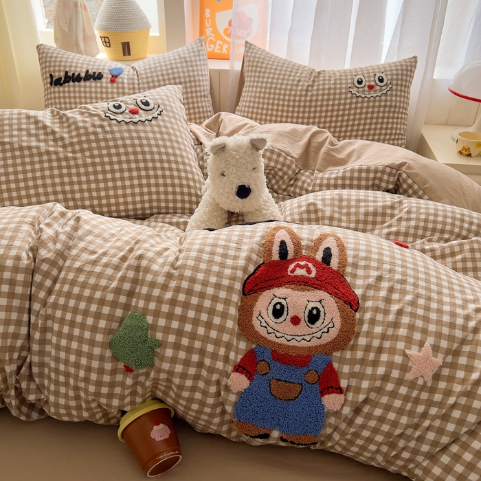 91家纺网 家纺一手货源 找家纺 易辰美 2025新款水洗棉毛巾绣卡通四件套 拉布布