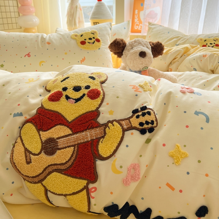 易辰美 2025新款水洗棉毛巾绣卡通四件套 吉他小熊