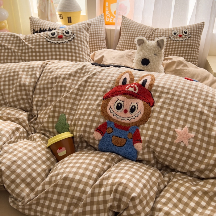 91家纺网 家纺一手货源 找家纺 易辰美 2025新款水洗棉毛巾绣卡通四件套 拉布布