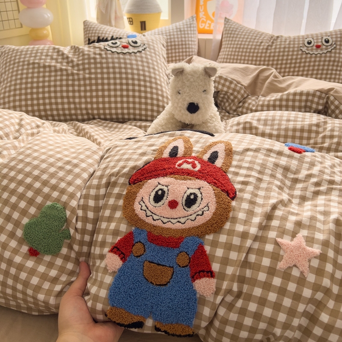 91家纺网 家纺一手货源 找家纺 易辰美 2025新款水洗棉毛巾绣卡通四件套 拉布布