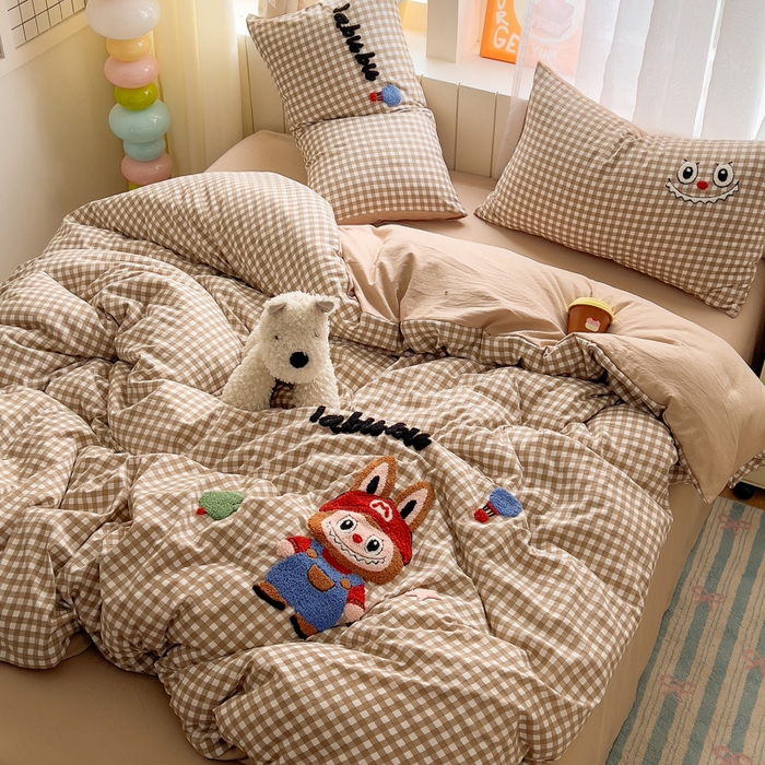 91家纺网 家纺一手货源 找家纺 易辰美 2025新款水洗棉毛巾绣卡通四件套 拉布布