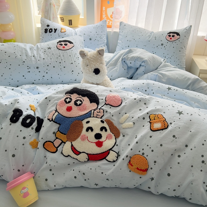 易辰美 2025新款水洗棉毛巾绣卡通四件套 小新与大白