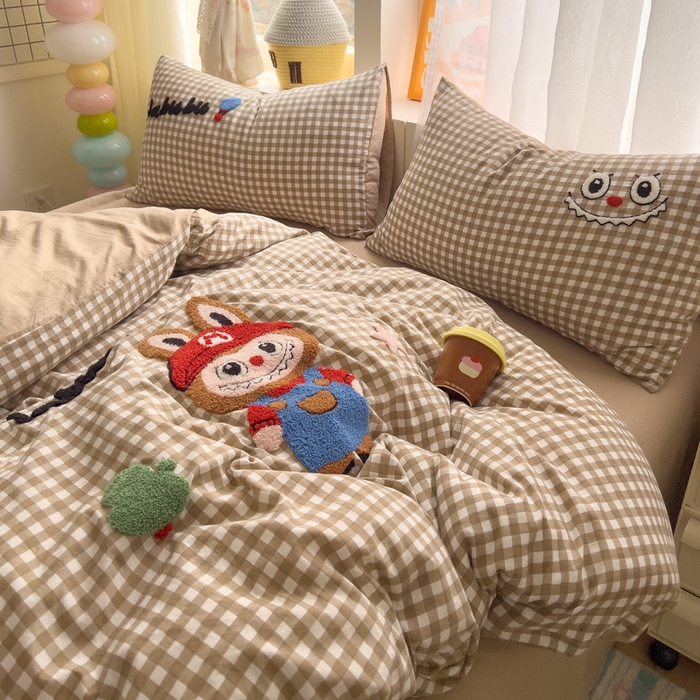 91家纺网 家纺一手货源 找家纺 易辰美 2025新款水洗棉毛巾绣卡通四件套 拉布布