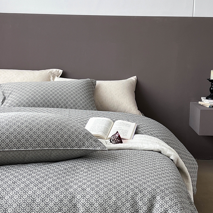 91家纺网 家纺一手货源 找家纺 贝尔 2025新款棉麻色织提花双层纱简单款四件套 简单款-铃兰深色