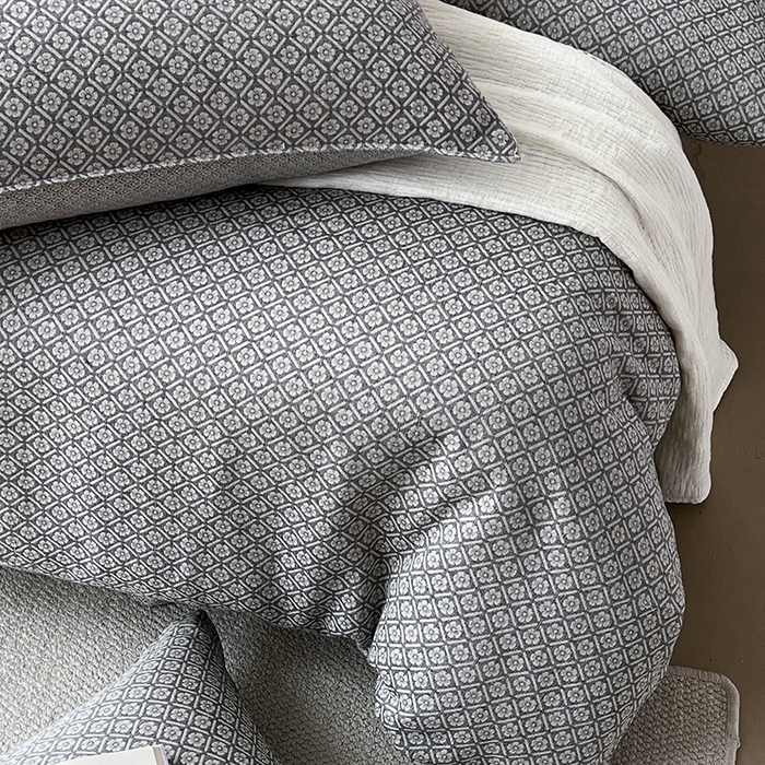 91家纺网 家纺一手货源 找家纺 贝尔 2025新款棉麻色织提花双层纱简单款四件套 简单款-铃兰深色