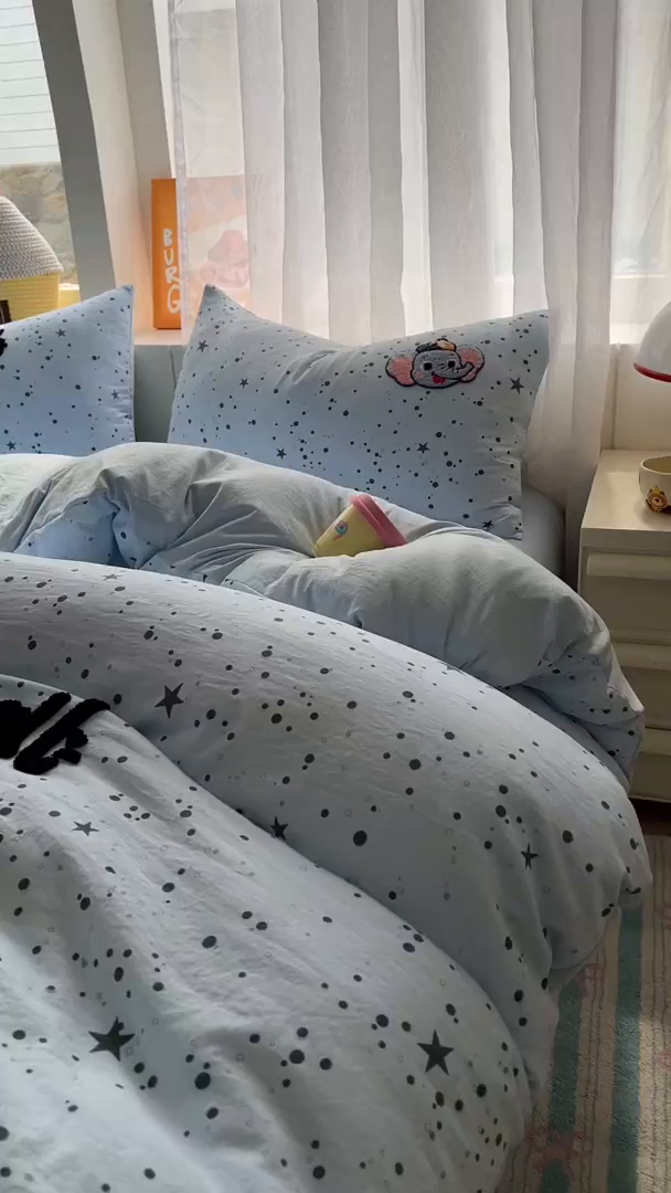 91家纺网 家纺一手货源 找家纺 易辰美 2025新款水洗棉毛巾绣卡通四件套 篮球小象