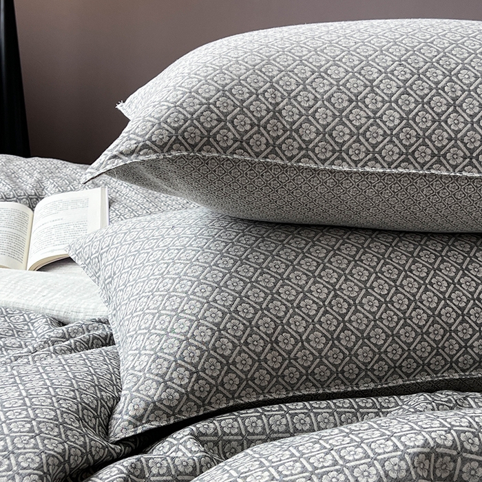 91家纺网 家纺一手货源 找家纺 贝尔 2025新款棉麻色织提花双层纱简单款四件套 简单款-铃兰深色