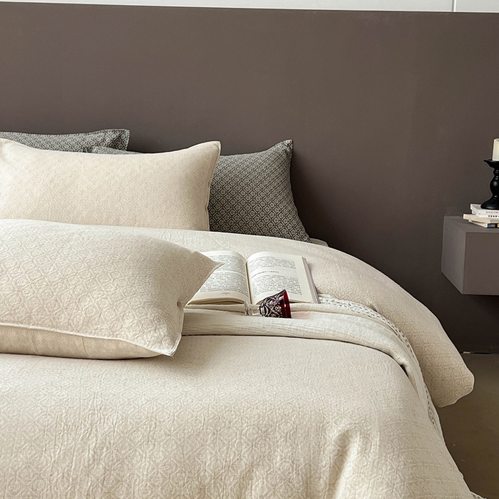 贝尔 2025新款棉麻色织提花双层纱简单款四件套 简单款-铃兰浅色