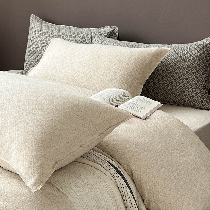 91家纺网 家纺一手货源 找家纺 贝尔 2025新款棉麻色织提花双层纱简单款四件套 简单款-铃兰浅色