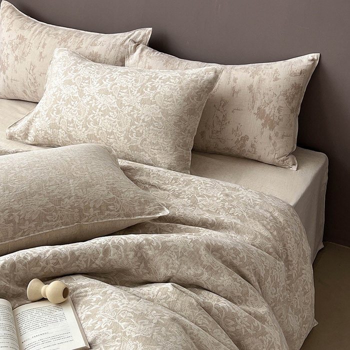 91家纺网 家纺一手货源 找家纺 贝尔 2025新款棉麻色织提花双层纱简单款四件套 简单款-繁花