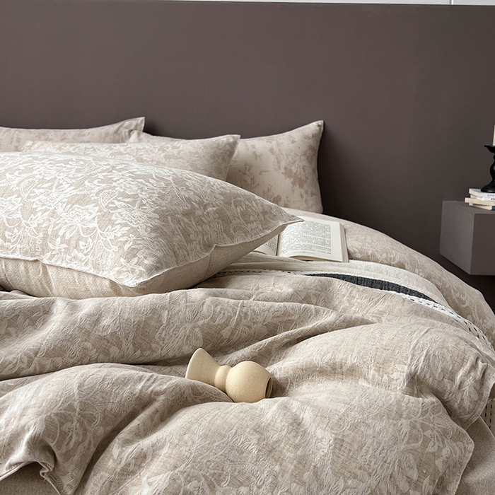 91家纺网 家纺一手货源 找家纺 贝尔 2025新款棉麻色织提花双层纱简单款四件套 简单款-繁花