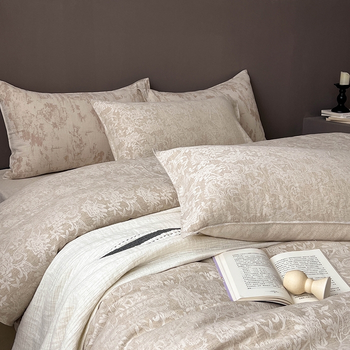 91家纺网 家纺一手货源 找家纺 贝尔 2025新款棉麻色织提花双层纱简单款四件套 简单款-繁花