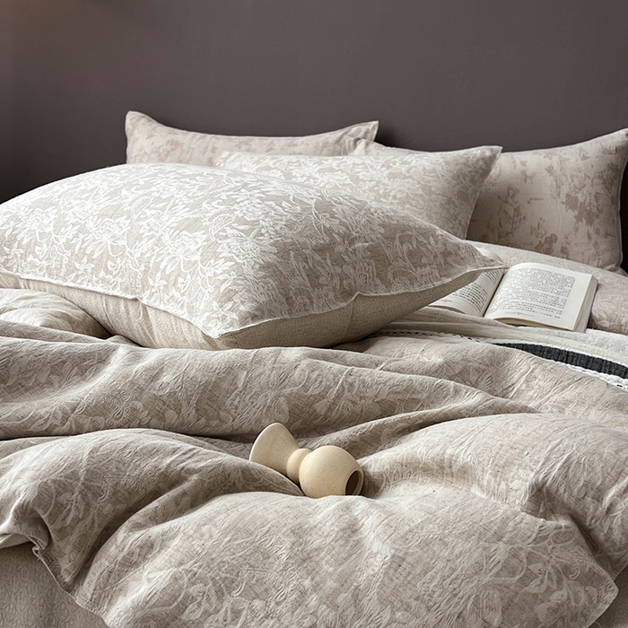 91家纺网 家纺一手货源 找家纺 贝尔 2025新款棉麻色织提花双层纱简单款四件套 简单款-繁花