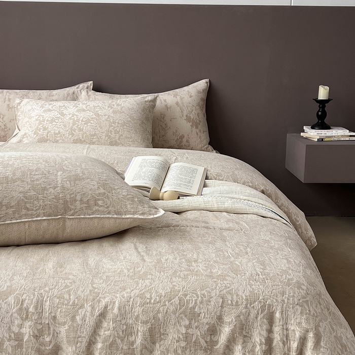 91家纺网 家纺一手货源 找家纺 贝尔 2025新款棉麻色织提花双层纱简单款四件套 简单款-繁花