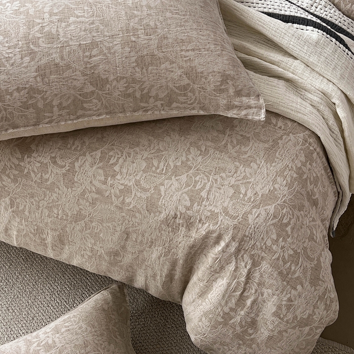 91家纺网 家纺一手货源 找家纺 贝尔 2025新款棉麻色织提花双层纱简单款四件套 简单款-繁花