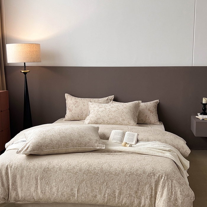 91家纺网 家纺一手货源 找家纺 贝尔 2025新款棉麻色织提花双层纱简单款四件套 简单款-繁花