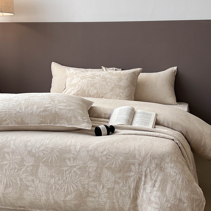 贝尔 2025新款棉麻色织提花双层纱简单款四件套 简单款-叶兰