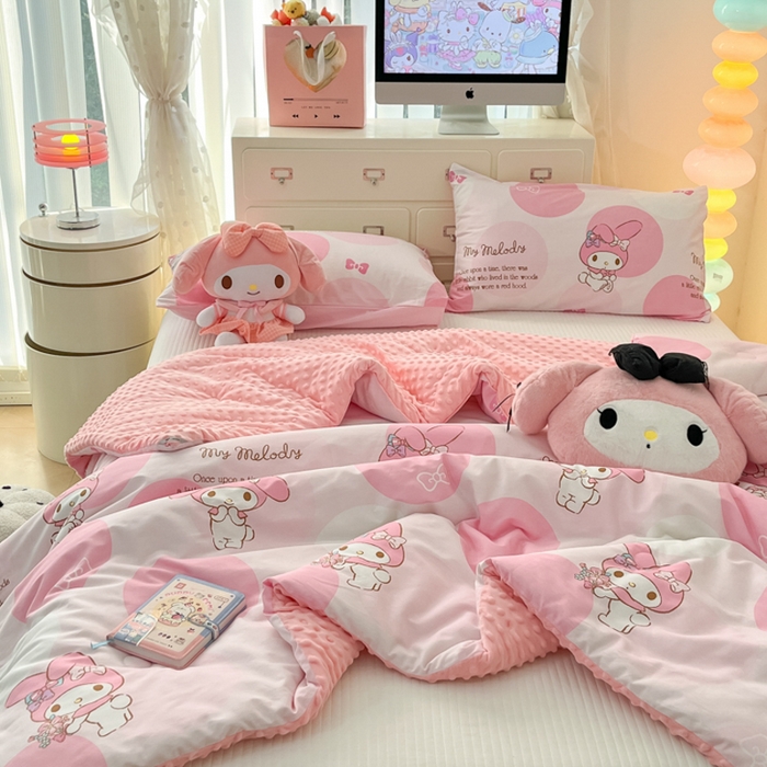 91家纺网 家纺一手货源 找家纺 暮思家居 2025新款正版授权三丽鸥A版纯棉B版安抚豆豆绒春秋被冬被豆豆被被子被芯系列 豆豆被-圈圈美乐蒂