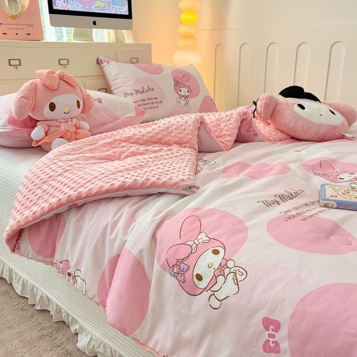 91家纺网 家纺一手货源 找家纺 暮思家居 2025新款正版授权三丽鸥A版纯棉B版安抚豆豆绒春秋被冬被豆豆被被子被芯系列 豆豆被-圈圈美乐蒂