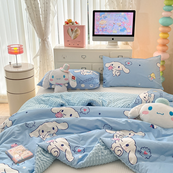 91家纺网 家纺一手货源 找家纺 暮思家居 2025新款正版授权三丽鸥A版纯棉B版安抚豆豆绒春秋被冬被豆豆被被子被芯系列 豆豆被-甜品玉桂狗